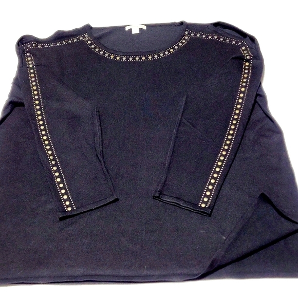 Westport Cold Shoulder Studded Black Knit Pop Over Sweater (XL) - Picture 9 of 11